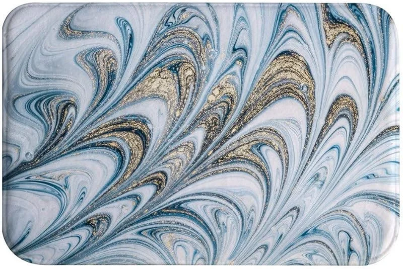 Marke: A.Monamour A.Monamour Badematten Badteppiche Badvorleger Antiker Orientalischer Blauer Goldener Marmor-Luxusstrudel Kräuselt Blumenbeschaffenheit Absorbierendes Flanell rutschfeste Badezimmermatten 40x120cm — Geschenkverpackung