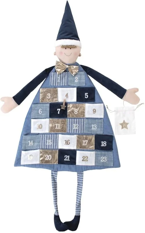 Besuche den Rayher-Store Rayher 46455376 Adventskalender zum Befüllen, Stoff, royalblau, 118 x 53 cm, Adventskalender Kinder, Adventskalender Jungen, genäht aus unterschiedlichen Stoffarten in Weiß und Blautönen — Advent und Tisch