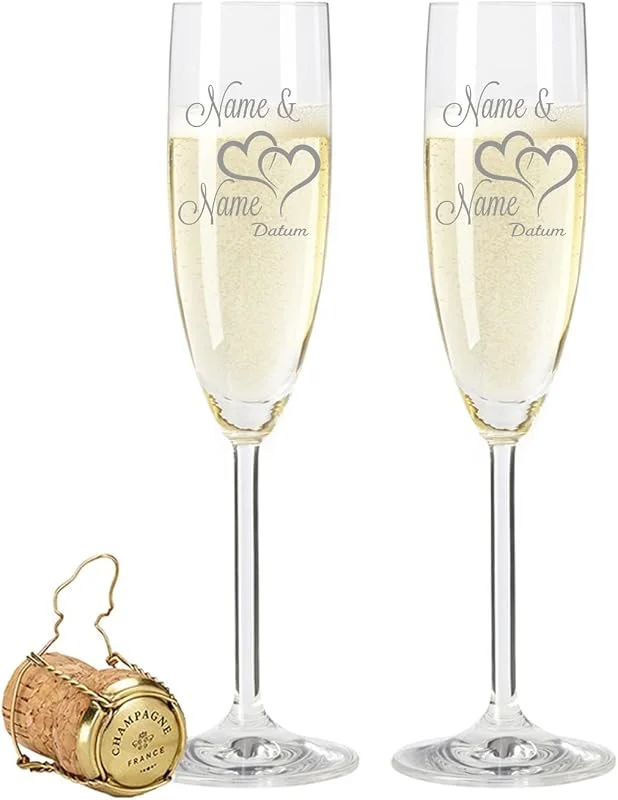 Besuche den GRAVURZEILE-Store GRAVURZEILE Sektgläser mit Gravur von Namen & Datum im - Die Große Liebe Design - Geschenk zur Hochzeit, Verlobung oder zum Jahrestag - das perfekte Hochzeitsgeschenk — Wein und Festtafel