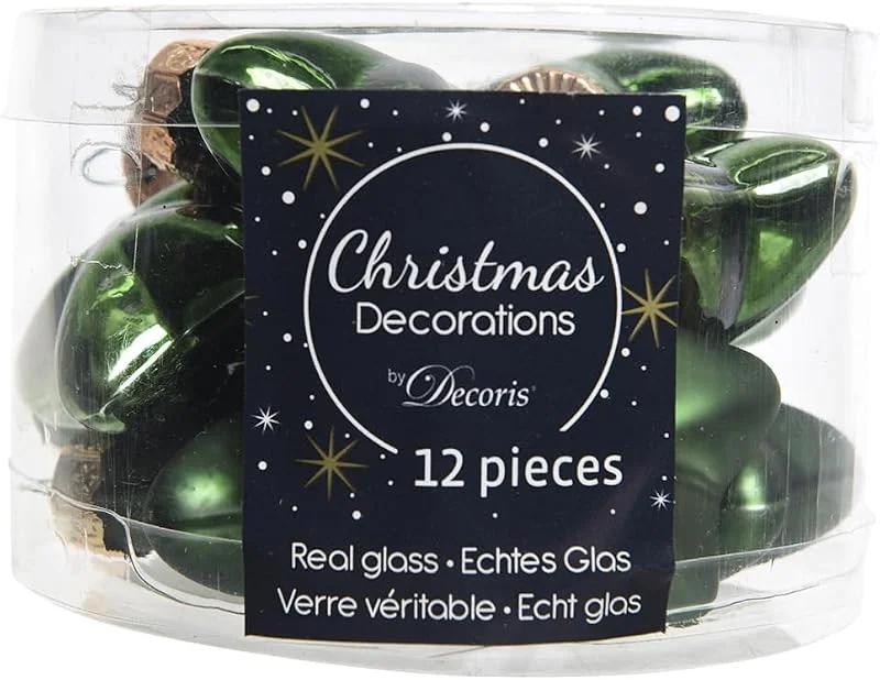 Marke: Zeus Party 12 Weihnachtskugeln GLAS Sterne 4cm ( grün - piniengrün ), Christbaumkugeln Baumkugeln Baumschmuck Weihnachtsdeko Kugeln Glaskugeln Dose Stern