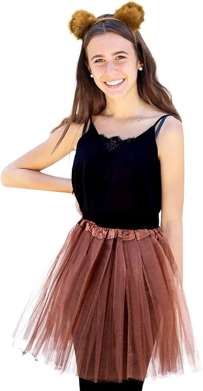 Besuche den Oblique Unique-Store Oblique Unique® Teddy Bär Kostüm Accessoire Set für Damen - Teddy Bär Haarreifen + Tutu, Tütü in Braun für Fasching Karneval Party — Weihnachtsmode