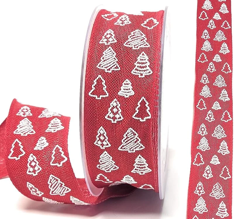 Marke: s.dekoda Schleifenband 15m x 35mm Rot - weiß Juteband Tanne Weihnachtsband Dekoband Geschenkband [3708] — Geschenkverpackung