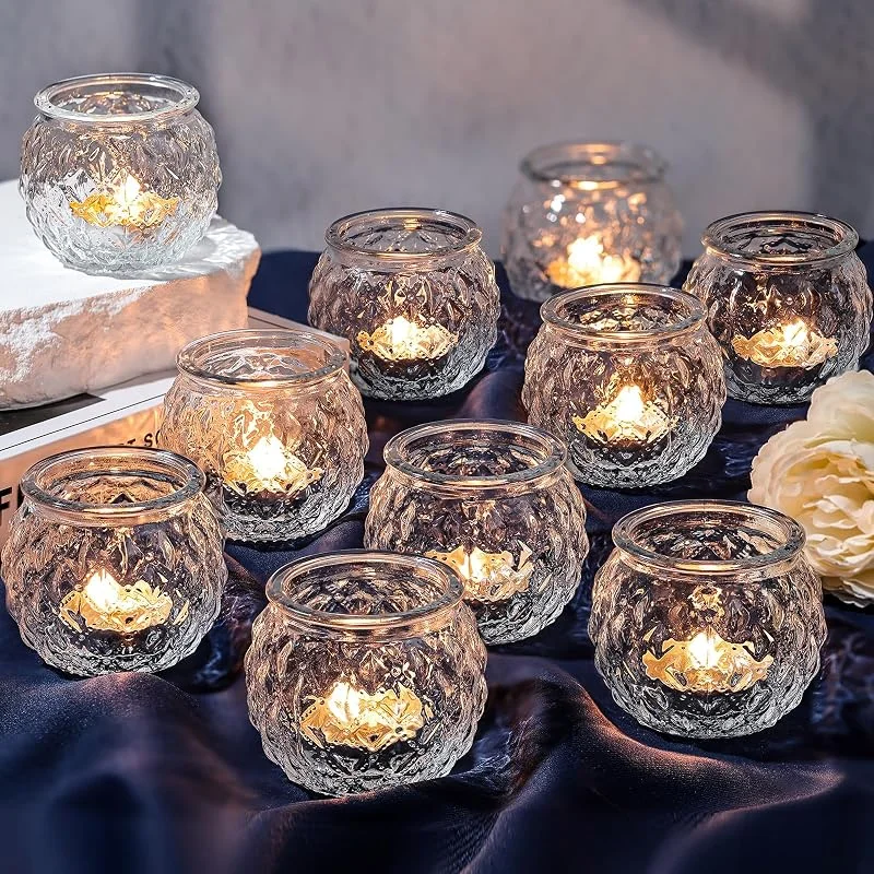 Marke: DARJEN DARJEN Transparente Votivkerzenhalter, Set mit 24 runden Glaskerzenhaltern, Großpackung für Teelichter, Diamantstruktur, Votivkerzen für Hochzeit, Wohnzimmer und Zuhause, Tischdekoration — Kerzenlicht Abendessen