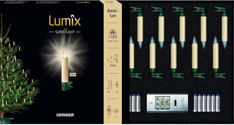 Besuche den Lumix-Store Lumix® LED kabellose Weihnachtsbaum Christbaumkerzen Superlight Mini 12er Basis-Set Warmweiß inkl. Fernbedienung 4h Ausschalt-Funktion Elfenbein 9cm 75522 — Weihnachtsbeleuchtung
