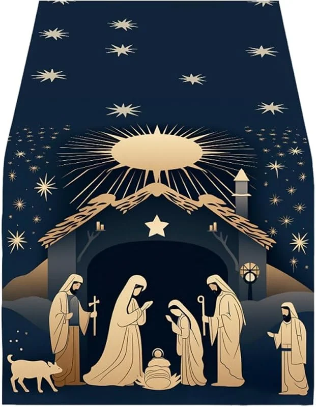 Marke: HiyyFloy HiyyFloy Religiöser Tischläufer Für Weihnachten, Krippenszene, Jesus-weihnachtstischdekoration, Winterliche Festtagsdekoration Für Drinnen Und Draußen — Küche & Haushalt
