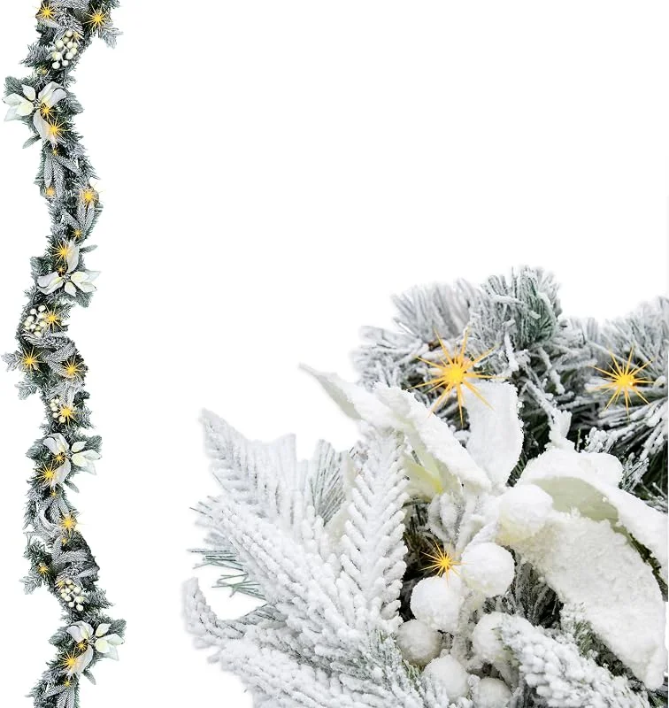 Besuche den Spetebo-Store LED Tannengirlande mit Schnee und Blumen, 274 cm, 50 LED, warm weiß — Weihnachtsdeko