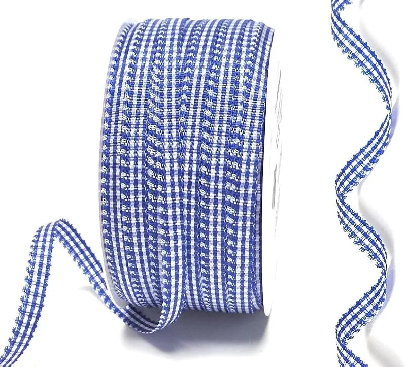 Marke: s.dekoda Schleifenband 50m x 6mm Blau - Weiß Karoband Vichykaro gewebtes Dekoband kariert — Geschenkverpackung