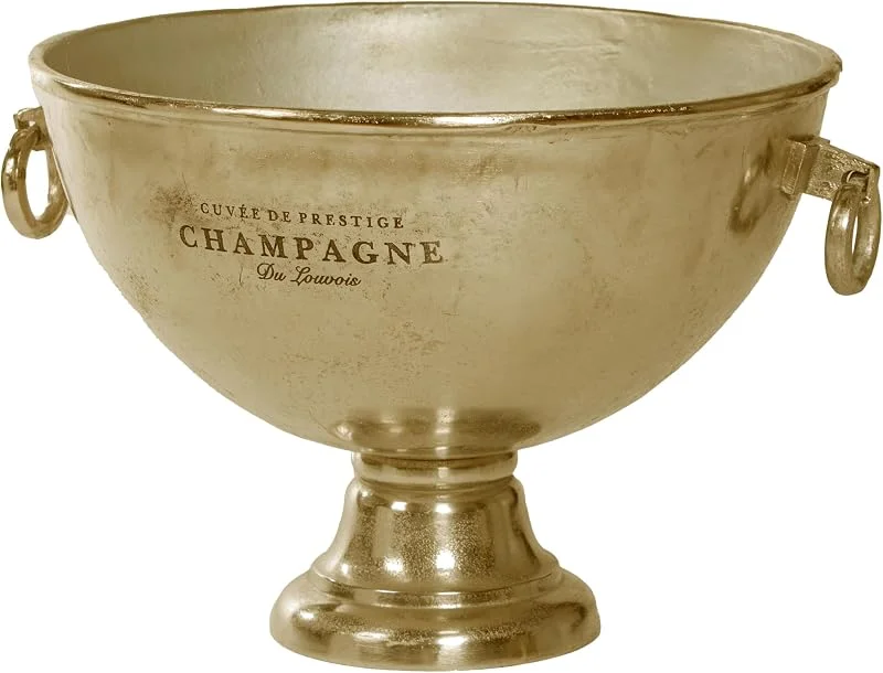 Marke: Barprofessional Champagnerkühler Vintage Gold, elegante Champagnerschale mit Vintage Design, 47cm Durchmesser, 35cm hoch, goldener Aluminiumguss, Flaschenkühler für stilvolle Präsentation — Wein und Festtafel