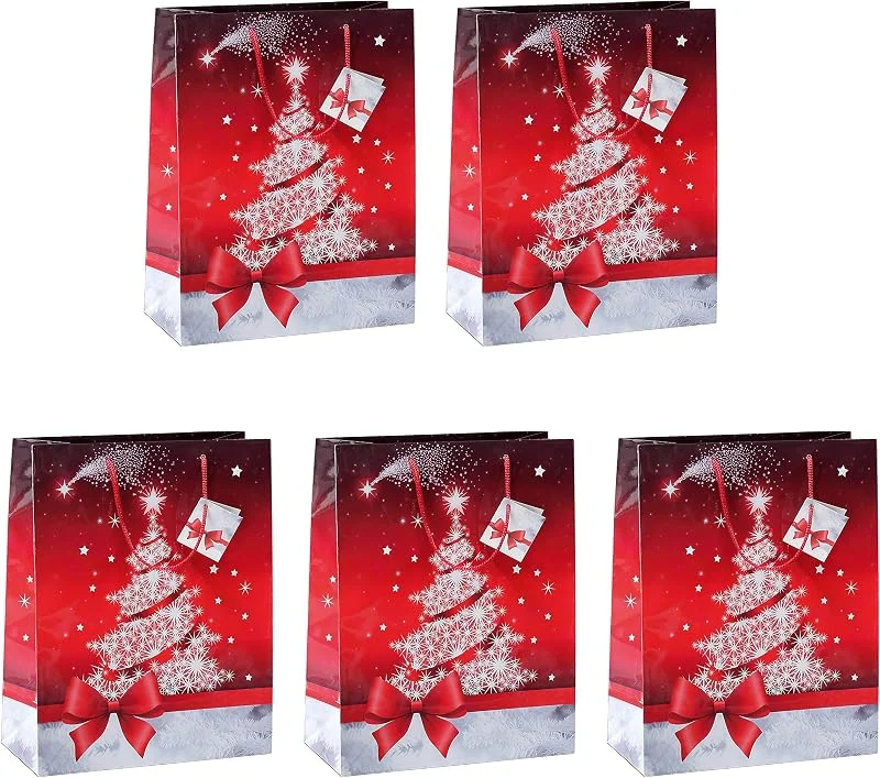 Besuche den Sigel-Store SIGEL Papier Geschenktüten groß Sparkling Tree 33 x 26 cm 5er Set — Geschenkverpackung
