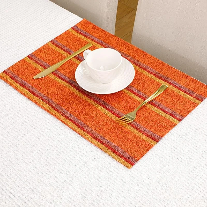 Besuche den Epinki-Store Epinki Tischset Vintage Quadratisch, 2Pcs Set 32x45CM Platzset Boho Falsche Leinen Streifen Hitzebeständige aus Polyester, Tischuntersetzer Couchtisch Orange für Küche und Restaurant — Küche & Haushalt