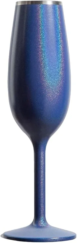 Marke: Snowfox Newport Stielglas-Kollektion, vakuumisoliertes Sekt- und Champagnerglas aus Edelstahl, kristalldünnes Champagnerglas, unzerbrechlich und Getränke bleiben kalt, rutschfester Boden, 170 ml, schimmerndes — Wein und Festtafel