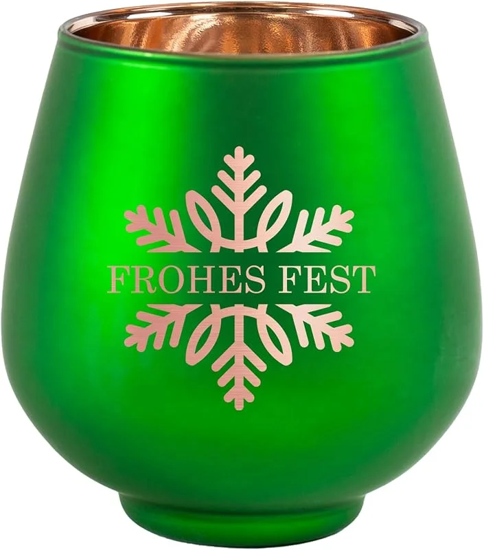 Besuche den Herz & Heim-Store Herz & Heim® Personalisiertes Windlicht mit Gravur – Rot oder Grün – viele weihnachtliche Motive – Teelichthalter aus Glas als Geschenkidee zu Weihnachten (Grün, Eiskristall) — Advent und Tisch