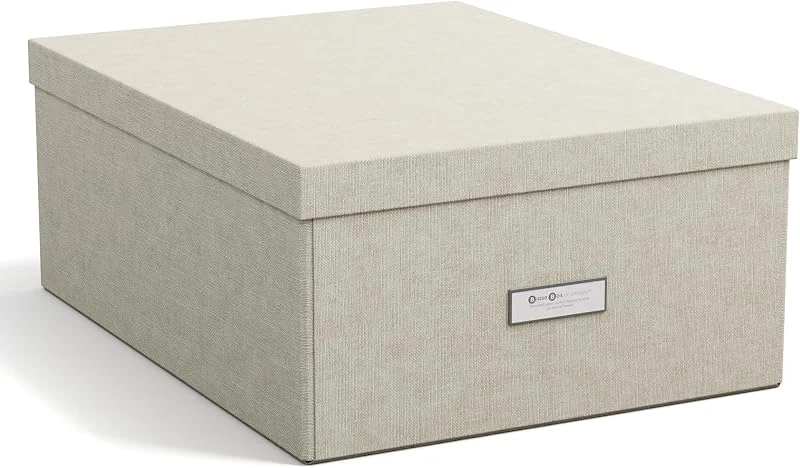 Besuche den BIGSO-Store BIGSO KATRIN große Aufbewahrungsbox mit Deckel – stabiler Organizer aus Faserplatte und Papier in Leinenoptik – praktische Faltbox mit Etikettenrahmen – beige — Geschenkverpackung