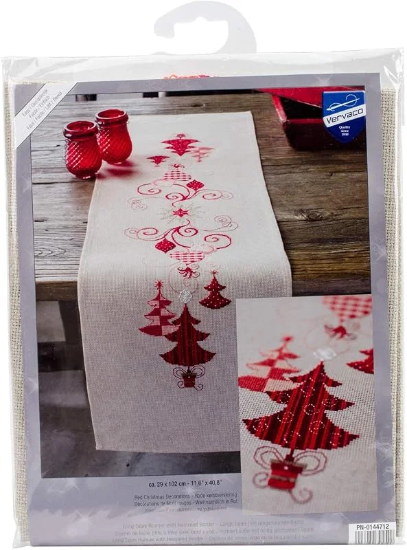Besuche den Vervaco-Store VERVACO Stickpackung Tischläufer Zählmusterpackung Kreuzstich Weihnachtlich in Rot Stickläufer zum Selbersticken Stickset Weihnachten Kreativ Set für Erwachsene 29 x 102 cm Kreatives Geschenk — Advent und Tisch