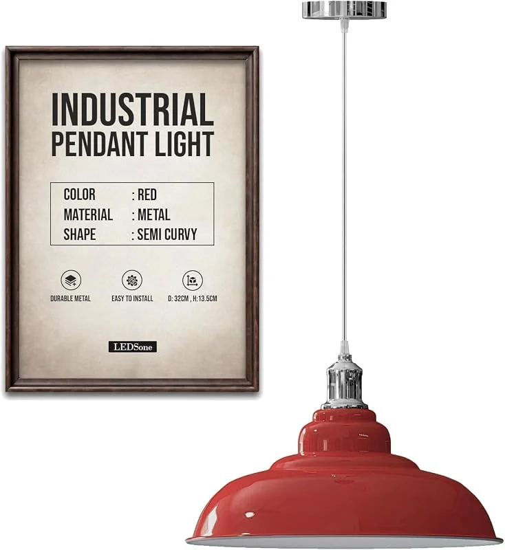 Besuche den LEDSone-Store LEDSone Pendelleuchten-Set im Retro-Stil, Metall, E27, 32 cm [Energieklasse A] (rot) — Kerzenlicht Abendessen