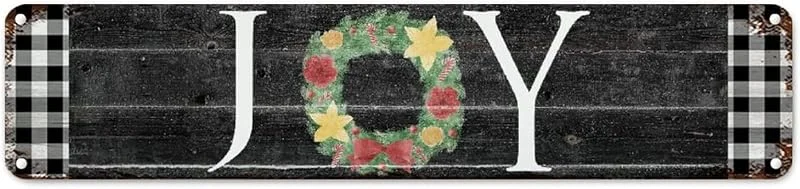 Marke: CowkissSign Vintage Weihnachtskranz Freude Vintage Metall Wanddekoration Schwarz Weiß Büffel Karo Plaid Metall Blechschild Winter Jahreszeiten Gruß Metallschild Qualität Metallschild für Wohnzimmer 45, 7 x 10, 2 cm — Weihnachtsdeko