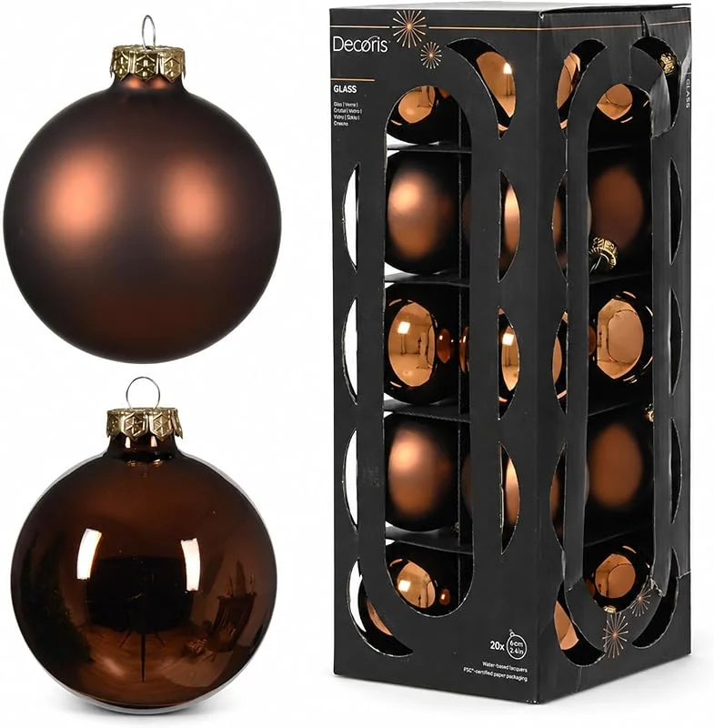 Marke: Kaemingk Weihnachtskugeln Glas 6cm 20 Stück - matt & glänzend - Christbaumkugeln Weihnachtsbaumkugeln für Weihnachtsbaum zu Weihnachten - Christbaumschmuck Weihnachtsbaumschmuck - Espressobraun — Weihnachtsdeko