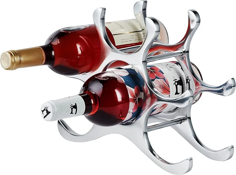 Besuche den MichaelNoll-Store MichaelNoll Weinregal Flaschenregal Flasche Aluminium Silber Luxus - Weinständer, Regal Modern aus Metall - Flaschenhalter, Flaschenständer für Flaschen Sekt, Wein und Champagner - 27, 5 cm — Wein und Festtafel