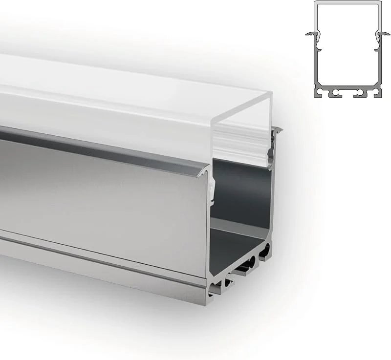 Besuche den INNOVATE-Store INNOVATE E-24 Power LED Einbauprofil 2m 1 Stück [26.8x26mm Aluprofil Silber Diffusor Halbhoch Milchig] Aluprofil für LED Streifen 2m I Indirekte Beleuchtung Unterbauleuchte Küche I LEDs Wohnzimmer — Weihnachtsbeleuchtung