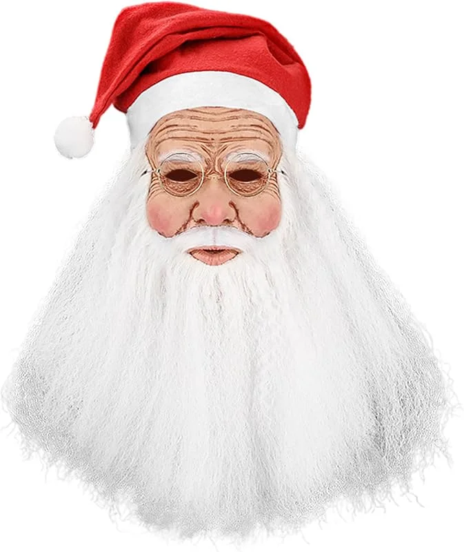 Marke: Joygoodta Weihnachtsmann-Maske, realistische Weihnachtsmann-Gesichtsmaske aus Latex mit Bart, Rahmen und roter Mütze, weihnachtliches, lustiges Kostümzubehör für Damen und Herren, Cosplay-Party — Weihnachtsmode