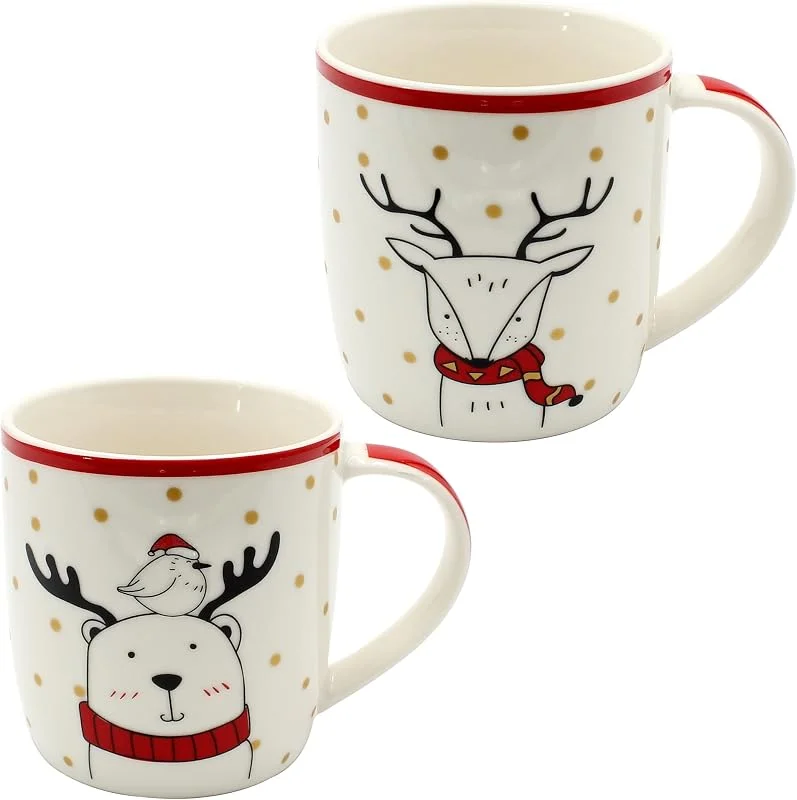 Besuche den Dekohelden24-Store Dekohelden24 Porzellan Weihnachts-Tassen - Elch - als 2er Set, Höhe: 9 cm - Ø 8 cm, Fassungsvermögen 350 ml. — Advent und Tisch