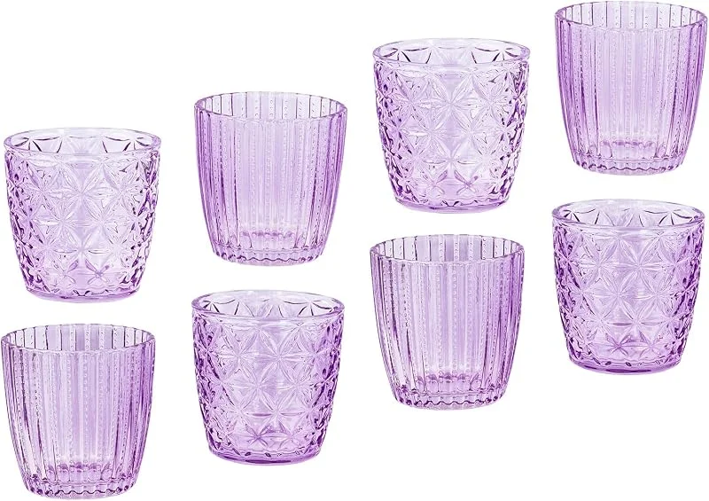 Besuche den levandeo-Store 8er Set Windlicht Lila Glas Teelichthalter Violett Tischdeko Retro Kerzen — Kerzenlicht Abendessen