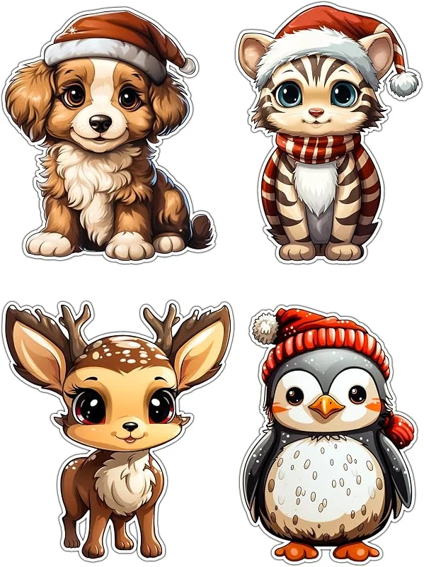 Marke: decal arts Verschiedene Größen x2 A4 Blatt Weihnachten Kunststoff Weihnachtsmann Nordpol Luftpost & Santa Spielzeug Fabrik Aufkleber Kawaii Weihnachtsaufkleber Hunde Weihnachtsaufkleber Katzen — Geschenkverpackung
