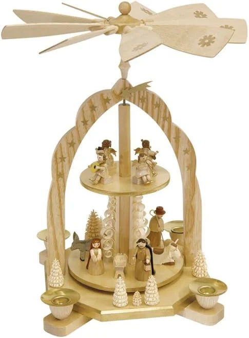 Marke: Richard Glässer Seiffen Weihnachtspyramide Christi Geburt, 2-stöckig, 31 cm hoch, natur, original Erzgebirge — Weihnachtsdeko
