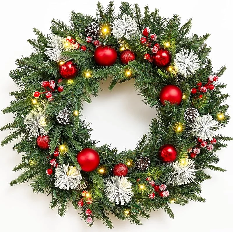 Marke: Waipfaru Künstlicher Weihnachtskranz für Haustür, 61 cm, beleuchtet — Weihnachtsdeko