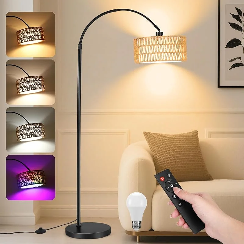 Besuche den YICAIZI-Store YICAIZI Stehlampe Wohnzimmer - 9W LED Dimmbar Bogenlampe mit Fernbedienung & E27 Lampe, Bogen Stehende Lampe 900 Lumen Stehend Leselampe mit 3 Farbtemperaturen für Schlafzimmer, Büro, Schwarz — Kerzenlicht Abendessen
