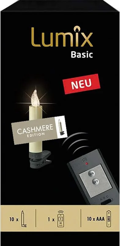 Besuche den Lumix-Store Lumix® Basic kabellose LED Christbaumkerzen von Krinner Weihnachtsbaumkerzen Tannebaumbeleuchtung warmweiß 10er-Set inkl. ON, OFF Fernbedienung (Cashmere) — Weihnachtsbeleuchtung