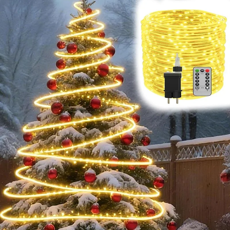 Besuche den LZQ-Store LZQ 30m LED Lichterschlauch Lichterkette Außen Innen, Lichtschlauch 5mm Leuchtschlauch mit Fernbedienung, 8 Modi & Memory, Niedervolt Schlauchlicht PVC Röhrenlicht für Weihnachten, Warmweiß — Weihnachtsbeleuchtung