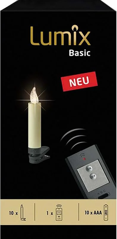 Besuche den Lumix-Store Lumix® LED kabellose Weihnachtsbaum Christbaumkerzen Basic Mini 10er Basis-Set Warmweiß inkl. Fernbedienung ohne Timer Elfenbein 9cm 75460 — Weihnachtsbeleuchtung