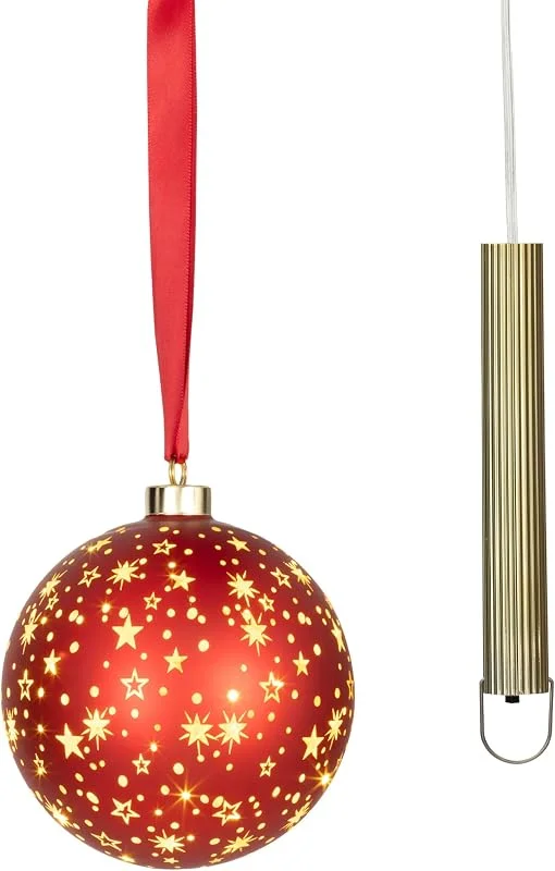 Marke: Lumineo Micro LED Glaskugel mit Weihnachtssternen warmweiß 14cm Timer Rot — Weihnachtsdeko