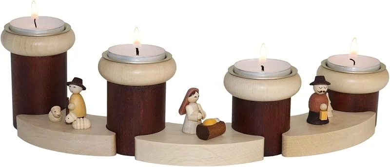 Marke: Kunsthandwerk Ullrich Adventsteelichthalter Modularer Adventskranz mit Geburtsszene und 4 Teelichthaltern BxH 32x8cm NEU Holzleuchter Teelichthalter Geburtsszene Adventsdeko Krippenlicht Modulkranz Weihnacht — Advent und Tisch