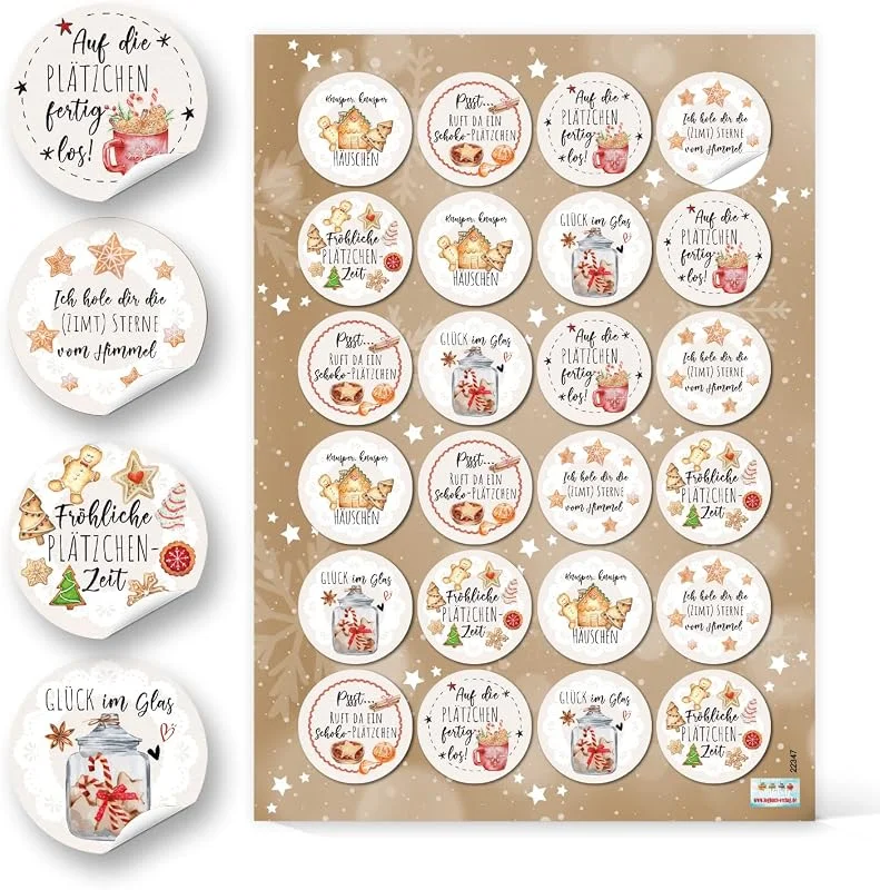 Besuche den Logbuch-Verlag-Store 48 Weihnachts Aufkleber Sticker für Plätzchentüten und Keks Tüten Gebäck Verpackung Verzierungen Weihnachtsaufkleber 4 cm Premium Made in Germany Logbuch-Verlag — Geschenkverpackung