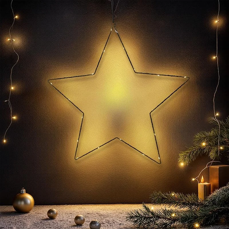 Besuche den Spetebo-Store Spetebo Metall Leuchtstern zum Hängen schwarz mit Timer - 20 LED - 50 cm — Weihnachtsdeko