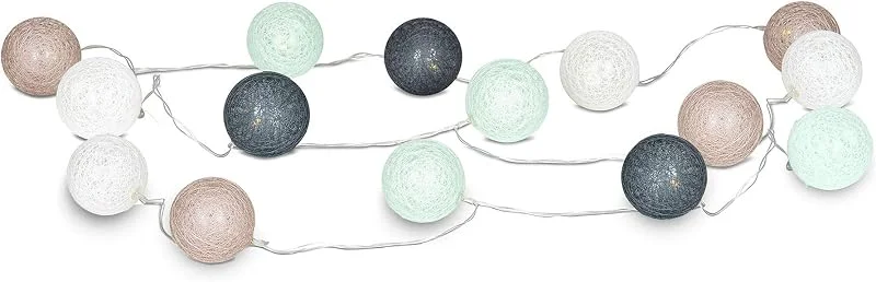Besuche den levandeo-Store levandeo 15er Lichterkette LED Kugeln Lampions Baumwolle Grün Mintgrün Braun Weiß Cotton Girlande Deko Cottonballs — Weihnachtsbeleuchtung