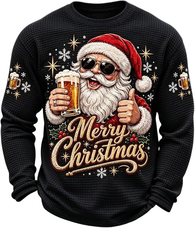 Marke: Generisch Weihnachtspullover Herren Weihnachtsmann Motiv Bierglas Aufdruck Elastisch — Weihnachtsmode