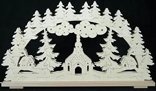 Besuche den Rudolphs Schatzkiste-Store Rudolphs Schatzkiste Schwibbogen mit Dorf Kirche Wald und Beleuchtung BxHxT 70x39x7cm NEU Lichterbogen Fensterbogen Spitzbogen Erzgebirge Seiffen Weihnachten Licht Holz Dekoration Beleuchtung — Weihnachtsdeko