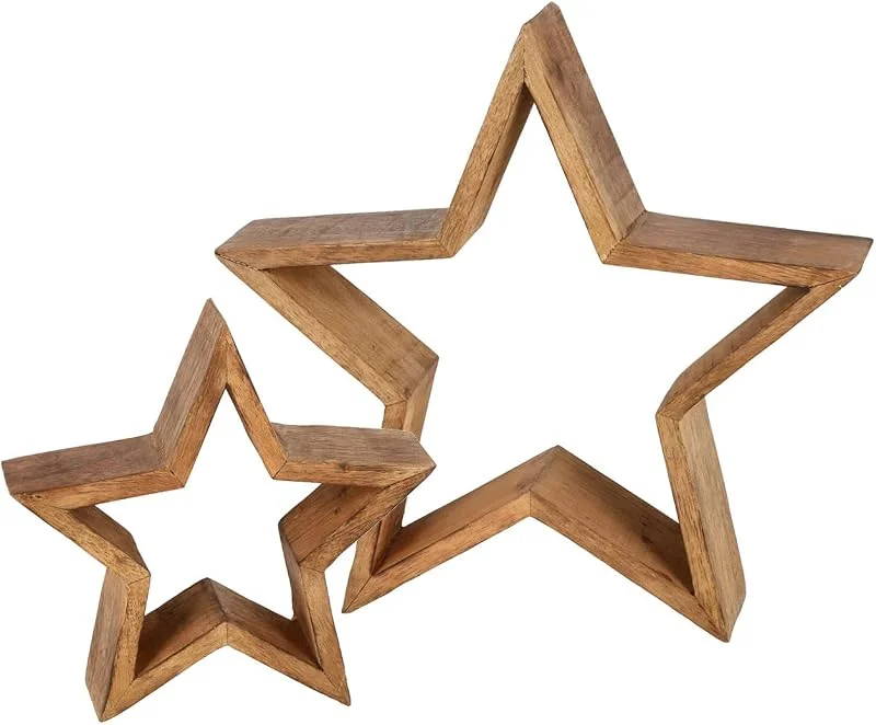 Besuche den Spetebo-Store Spetebo Mango Holz Stern 2er Set - 30, 20 cm - Deko Weihnachtstern zum Stellen - Advent Winter Weihnachten Tisch Fenster Aufsteller Dekoration — Weihnachtsdeko