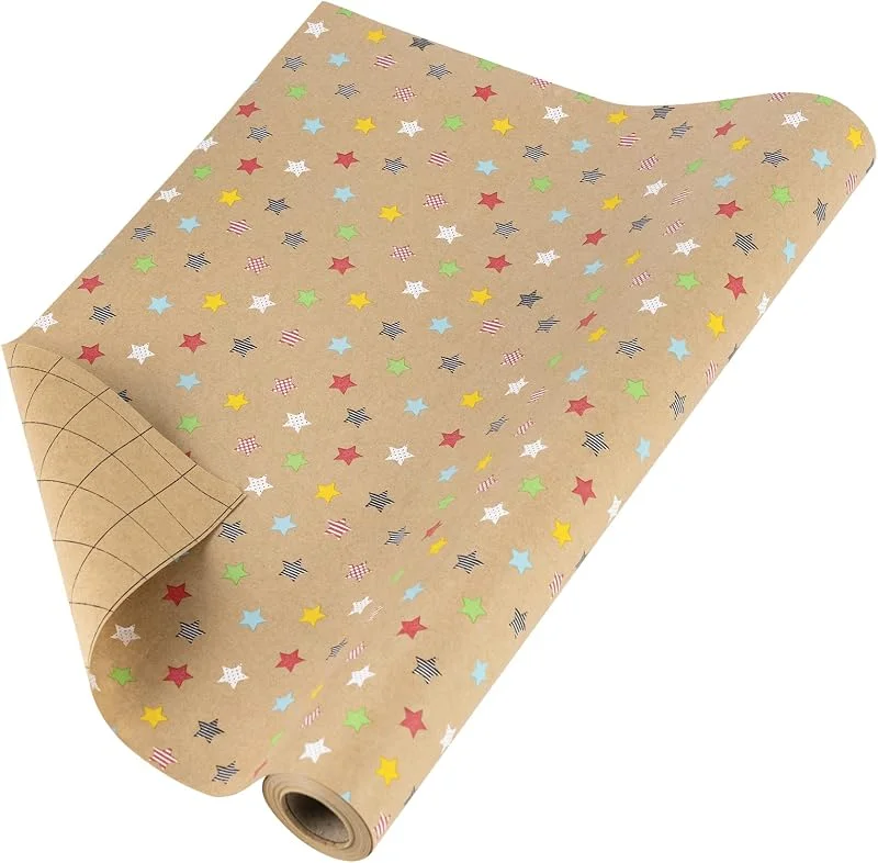 Besuche den RUSPEPA-Store RUSPEPA Kraft-Geschenkpapierrolle - Buntes Sterndesign Für Alle Gelegenheiten - 43 cm X 10 m — Geschenkverpackung