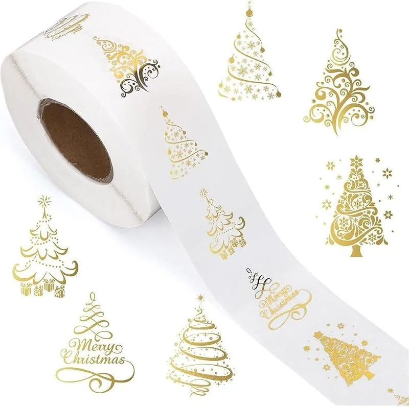 Marke: Baokuan 500 Stück Transparente Weihnachtsaufkleber, Goldfolienfarbene Schneeflockenaufkleber, Runde, Selbstklebende Etiketten Für Weihnachtsumschläge, Einladungen, Karten, Geschenke Und Dekoration — Geschenkverpackung