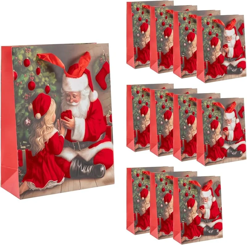 Besuche den Idena-Store Idena Geschenktüten Weihnachtsmann & Kind, 12 Stück, 18 x 24 x 8 cm — Geschenkverpackung