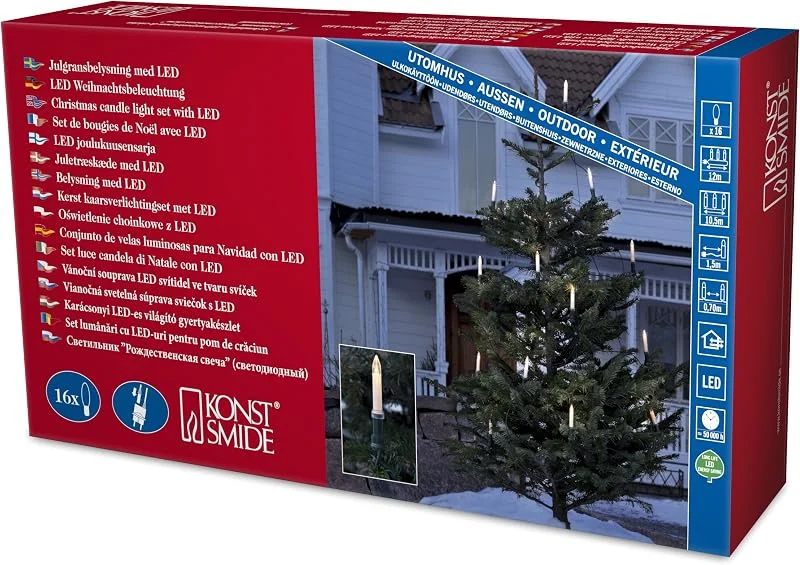 Besuche den Konstsmide-Store Konstsmide LED Baumkette, Schaftkerzen, teilbarer Stecker, 16 warm weiße Dioden, 230V, Außen, grünes Kabel - 1128-010 — Weihnachtsbeleuchtung