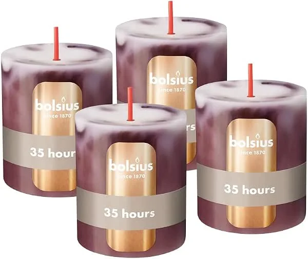 Besuche den bolsius-Store Bolsius - Stumpenkerze - Marmor - Burgundy - 8 cm - 4 Stück – Dekorative Kerzen – Mit natürlichem Pflanzenwachs – Ohne Palmöl — Advent und Tisch