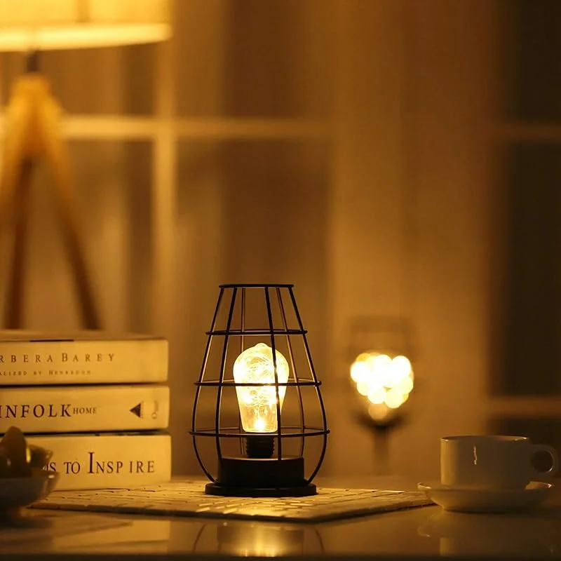 Marke: Ulalaza Ulalaza Black Metal Wire Tischlampe Modern Iron Basket Cage Style Nachtlicht Retro Nachttisch Standleuchten Nachttisch für Schlafzimmer Wohnzimmer — Kerzenlicht Abendessen