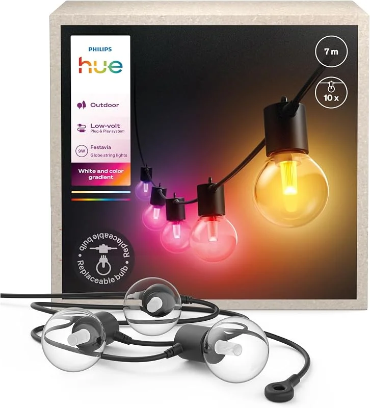 Philips Hue Festavia Globe Außenlichterkette, 7m, 10 Lampenkugeln — Weihnachtsbeleuchtung