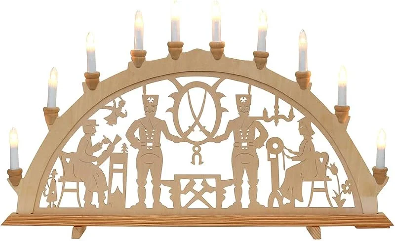 Besuche den Wichtelstube-Kollektion-Store Wichtelstube-Kollektion XXL Schwibbogen Bergleute 71 cm 10 Kerzen 230V Holz — Weihnachtsdeko