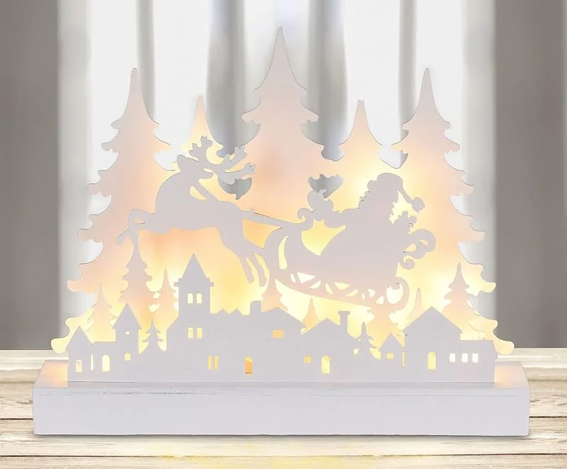 Besuche den Spetebo-Store Holz Silhouette Weihnachtsmann Schlitten 30 cm 12 LED Deko — Weihnachtsdeko